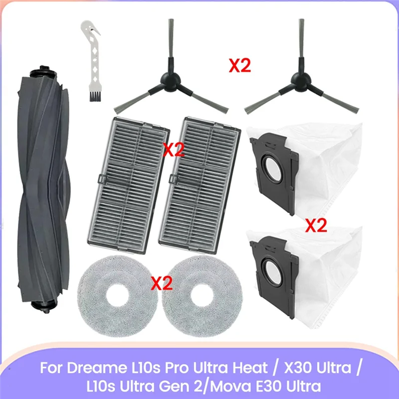 【Berserk】Kit de piezas de repuesto para Dreame L10s Pro Ultra, X30 Ultra, L10s Ultra Gen 2, Mova E30 Ultra - Cepillos, filtros, bolsas para el polvo, M
