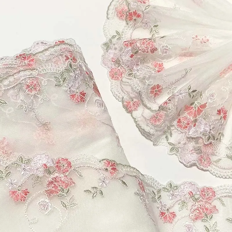 

20Yards Green Pink Floral Net Embroidery Encaje Lace Trim Flower Embroidered Lace Fabric for Bra Underwear Women Dress