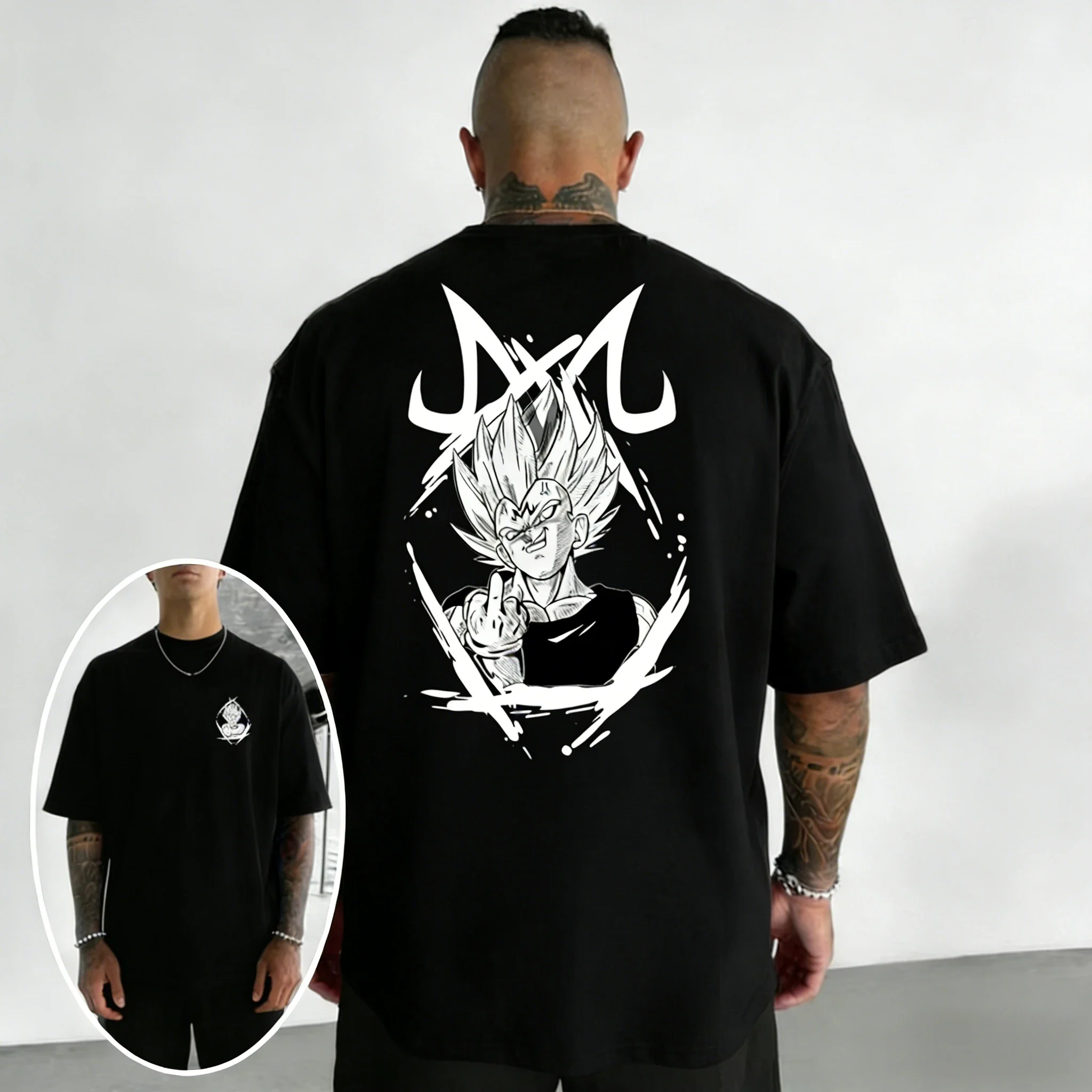

Dragon Ball Joint Oversized Cotton T-shirt 2026 Summer New Vegeta Print Men's Street Hip-hop Loose Casual Short Sleeved Top