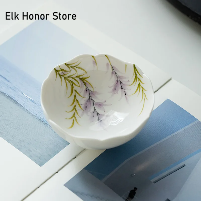 80ml Pure Hand-painted Wisteria Ceramic Teacup Lotus Petal Tea Cup Personal Master Cup Chinese Puer Tea Bowl Household Cha Craft