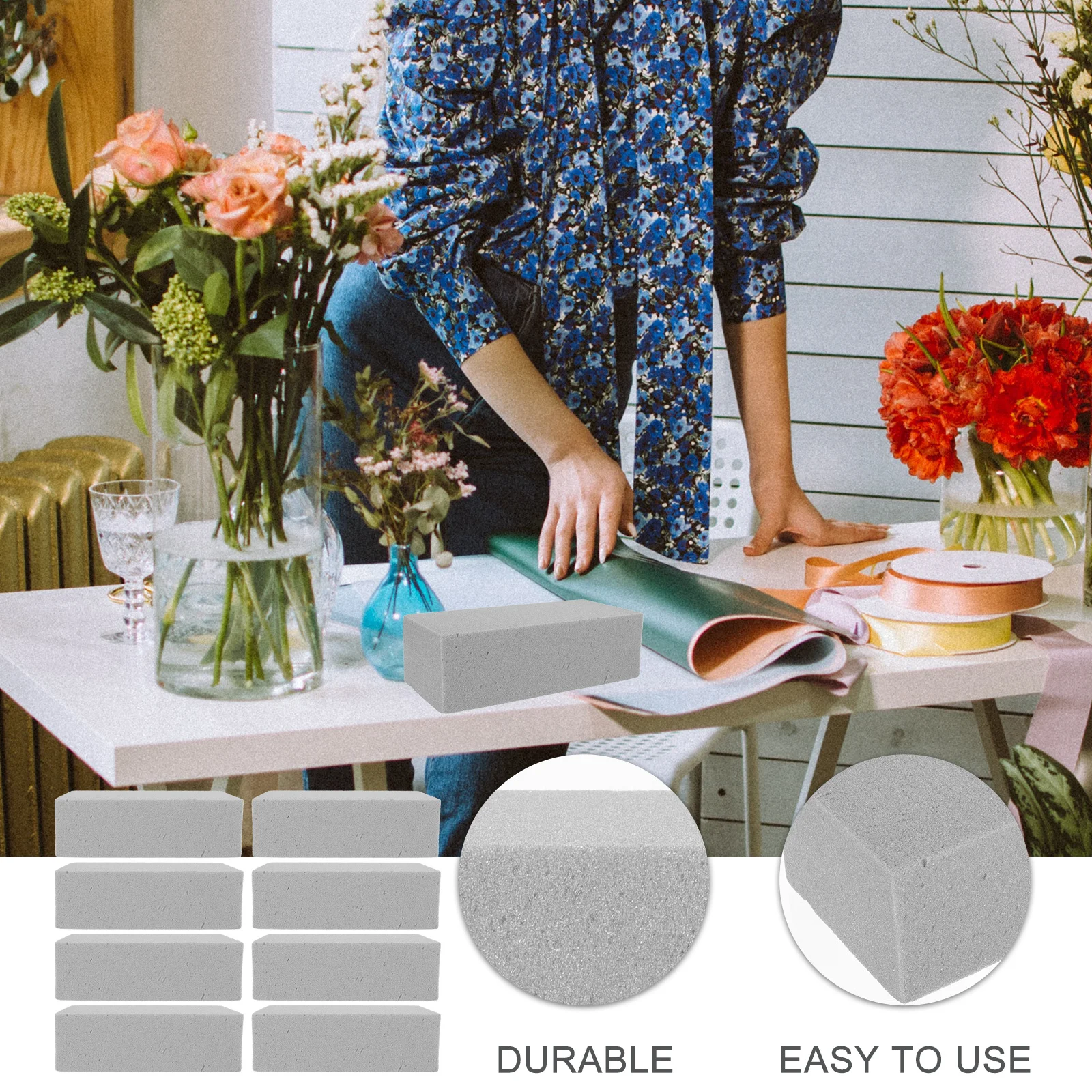 

8Pcs Floral Foam Bricks Durable Practical Wedding Party Flower Arrangement Tools High Density DIY Flower Shop Supplies