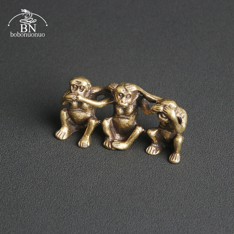 Pure Copper Three Monkeys Miniatures Figurines don\'t Say don\'t Listen don\'t See Feng Shui Crafts Ornaments Antique Decorations