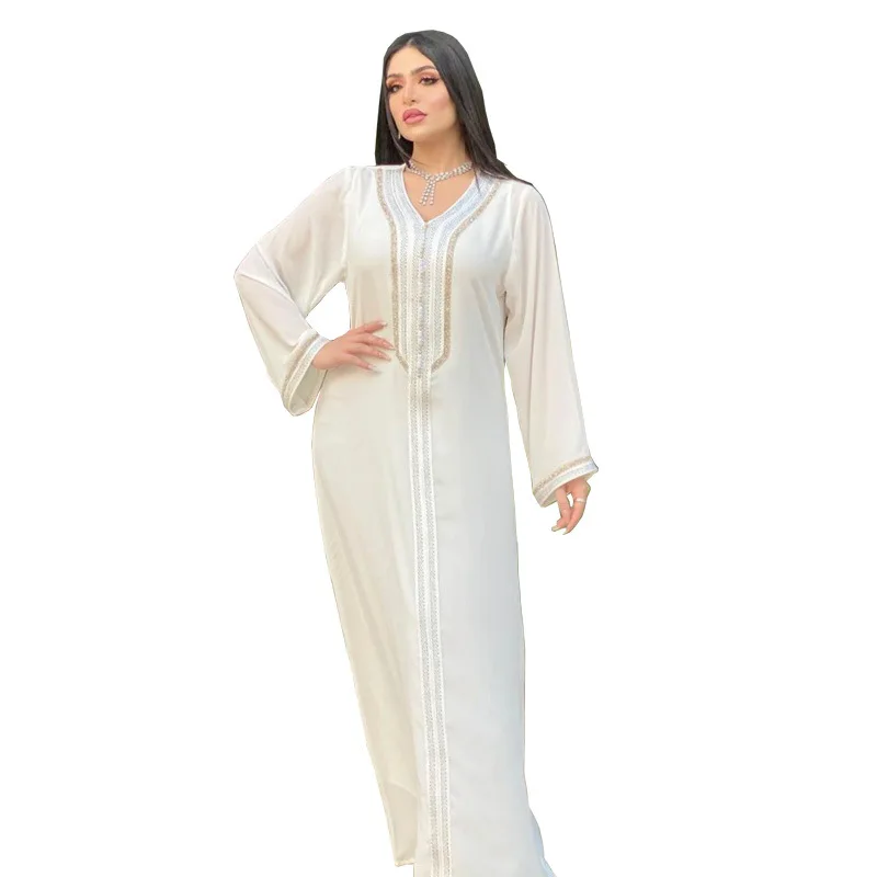 White Kaftan Luxury Dubai Abaya Turkey Muslim Dress Islam Abayas Dresses for Women Robe Djellaba Caftan Ensemble Femme Musulmane