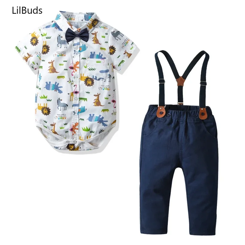 

2024 Baby Boy Clothing Set Long Sleeve Bow Shirt+suspender Pants Autumn Gentleman Suit Kids Children's Cotton Formal Costume