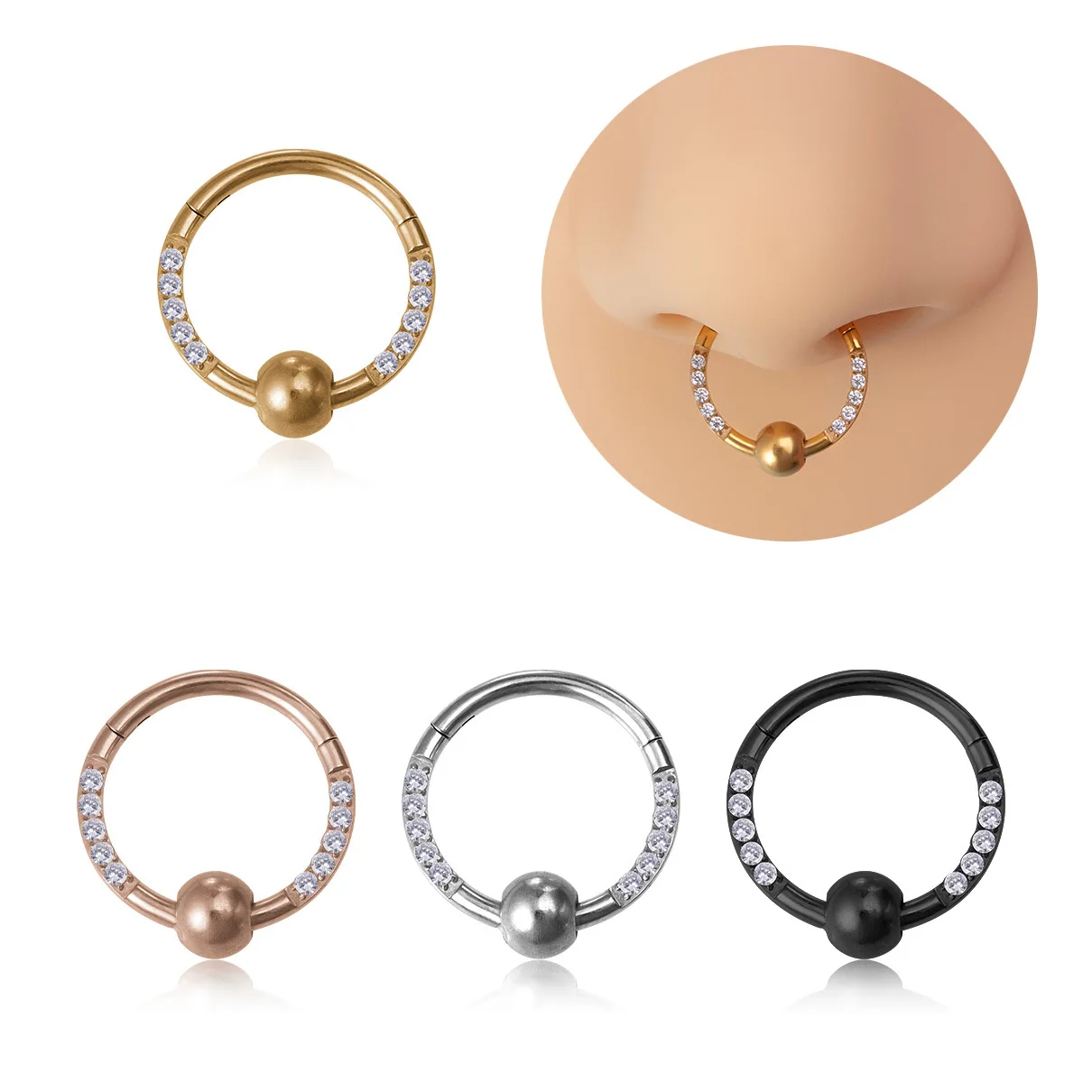 Stainless steel selling simple micro inset zircon ball nose ring nightclub bundy shiny nose clip accessories