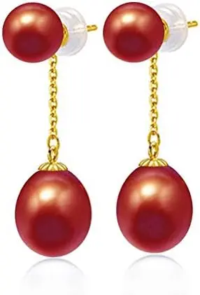 

LSLYTQ 18k Drop Earrings 7-8mm Freshwater Pearl with About 9mm Tear Drop Pearl Dangle Earrings For Women Gift