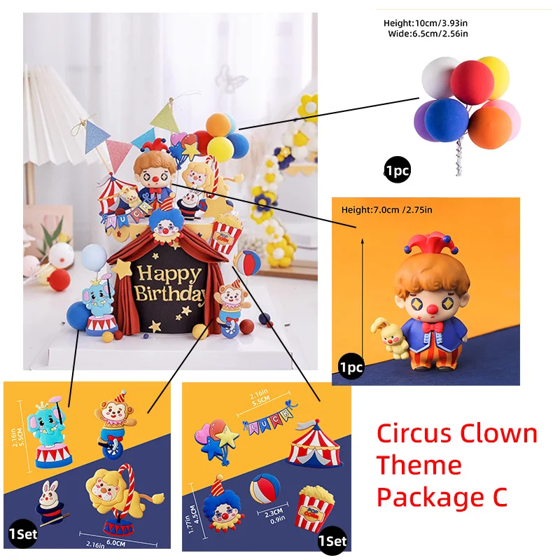 Zirkus-Thema-Kuchenaufsatz, Clown, akrobatischer Löwe, Elefant, Seelöwe, Zaubererbär für Kinder, alles Gute zum 1. Geburtstag, Partydekoration – Detail 18