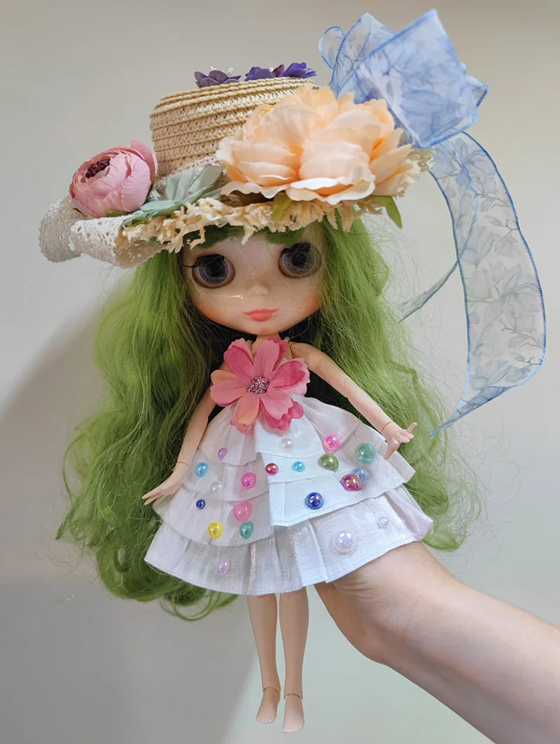 BJD Blythe Clothes abito colorato stile caramella e cappello a fiori 1/6 bambole da 30cm (adatto per pullover, Ob24, Licca)