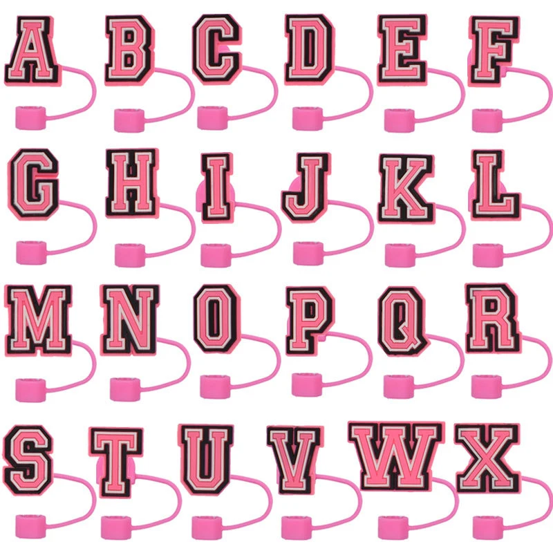 

1PCS New Alphabet Silicone Straw Lid Caps Mug Accessories Pink 26 Letter Party Straw Dust Cap Reusable 10MM General Purpose