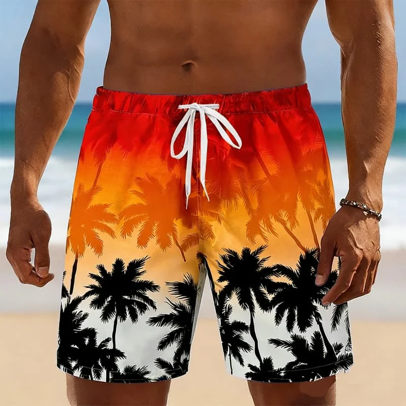 Men's Tropical Sunset Palm Print Shorts Artistic Summer Style for Vacation Pool Party Outdoor Adventure Daily Casual