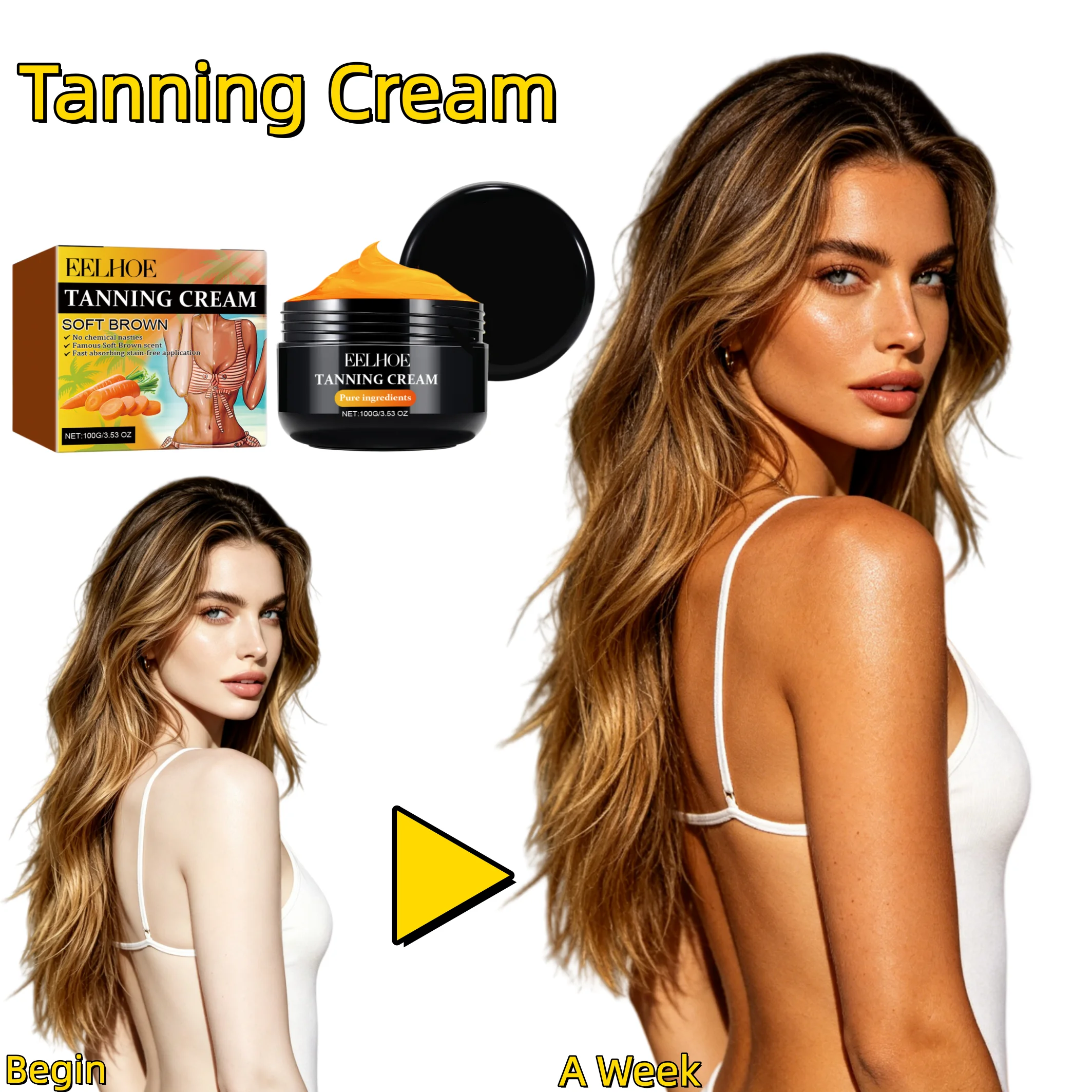 Crema Bronceadora, Activación Rápida del Bronceado, Desbloquea un Bronce Intenso y Profundo, Elimina la Textura de Piel Seca y Áspera Post-Bronceado, Sin Residuo Naranja, Brillo Natural Pura Efecto Sol, Sin Quemaduras Solares, Sin Enrojecimiento, Refrescante y Resistente a la Arena, Sin Residuos Pegajosos, Vegano