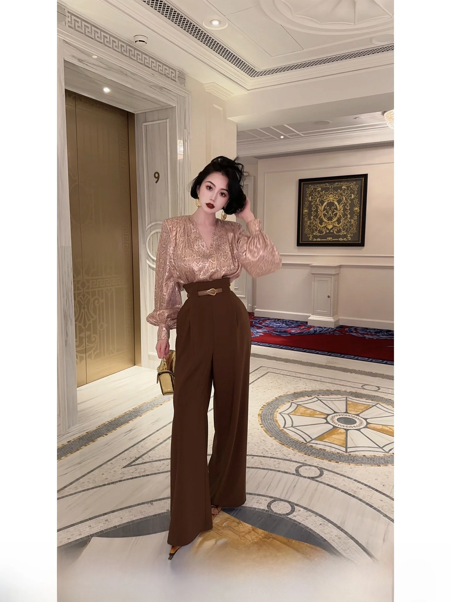 

Женские повседневные брюки LYXJ с высокой талией и широкими штанинами, свободного кроя, новинка весны, большие размеры, цвет карамель, модные повседневные брюки