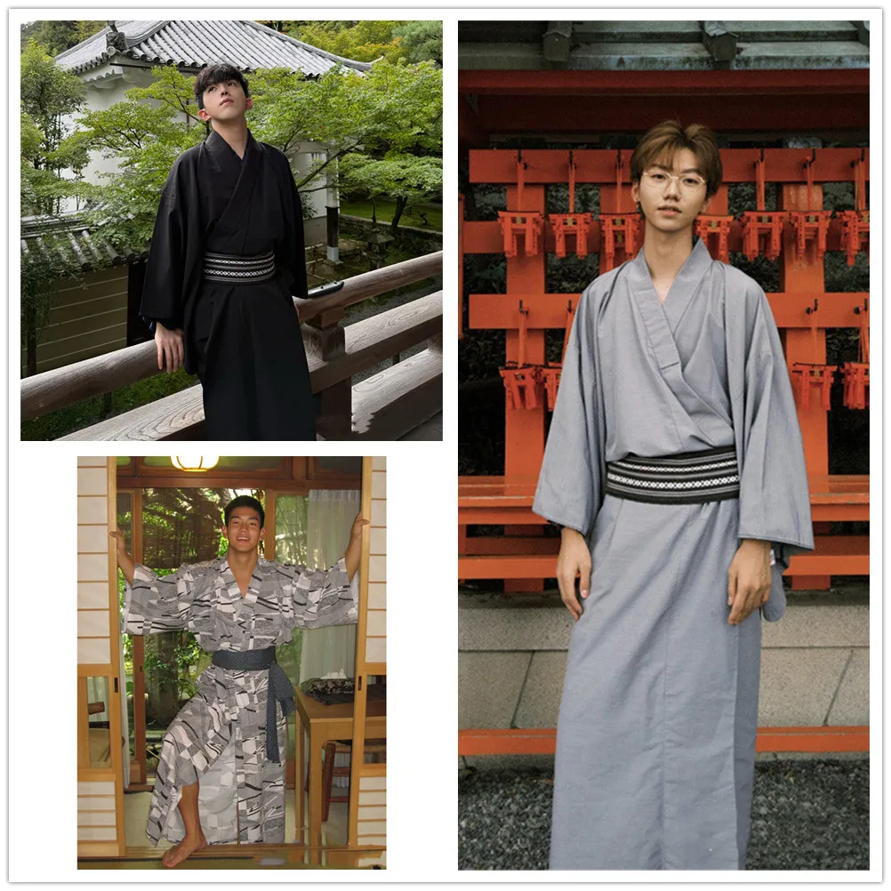 

Japanese Men's Kimono Yukata Homewear Cosplay Costume Men's Pajamas Nightgown Bathrobe warrior Kimono
