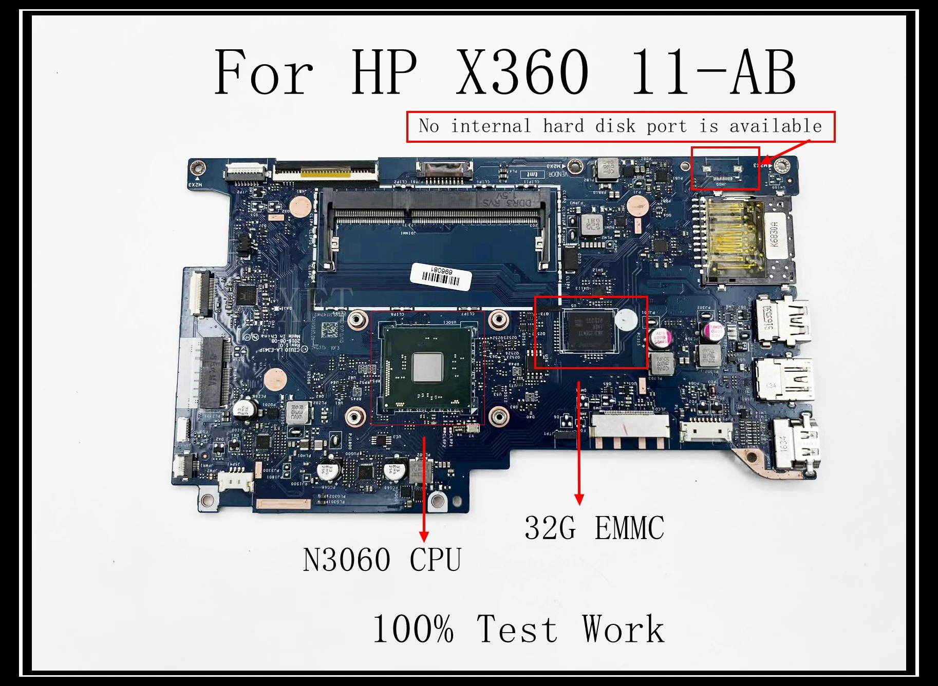 laptop motherboard para hp x360 11 ab ciu10 la e341p n3060 cpu ddr3l 100 teste de trabalho 01