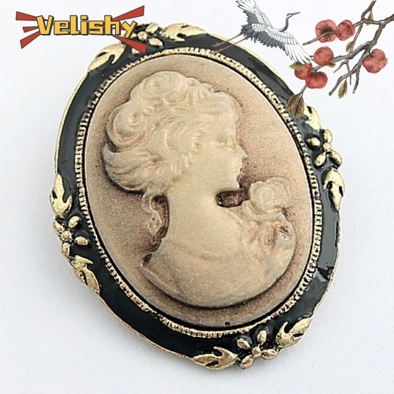 Vintage Cameo Elegant Queen Head Portrait Brooches Pins For Women Antique Wedding Bridal Bouquet Clothing Jewelry Gothic Gift