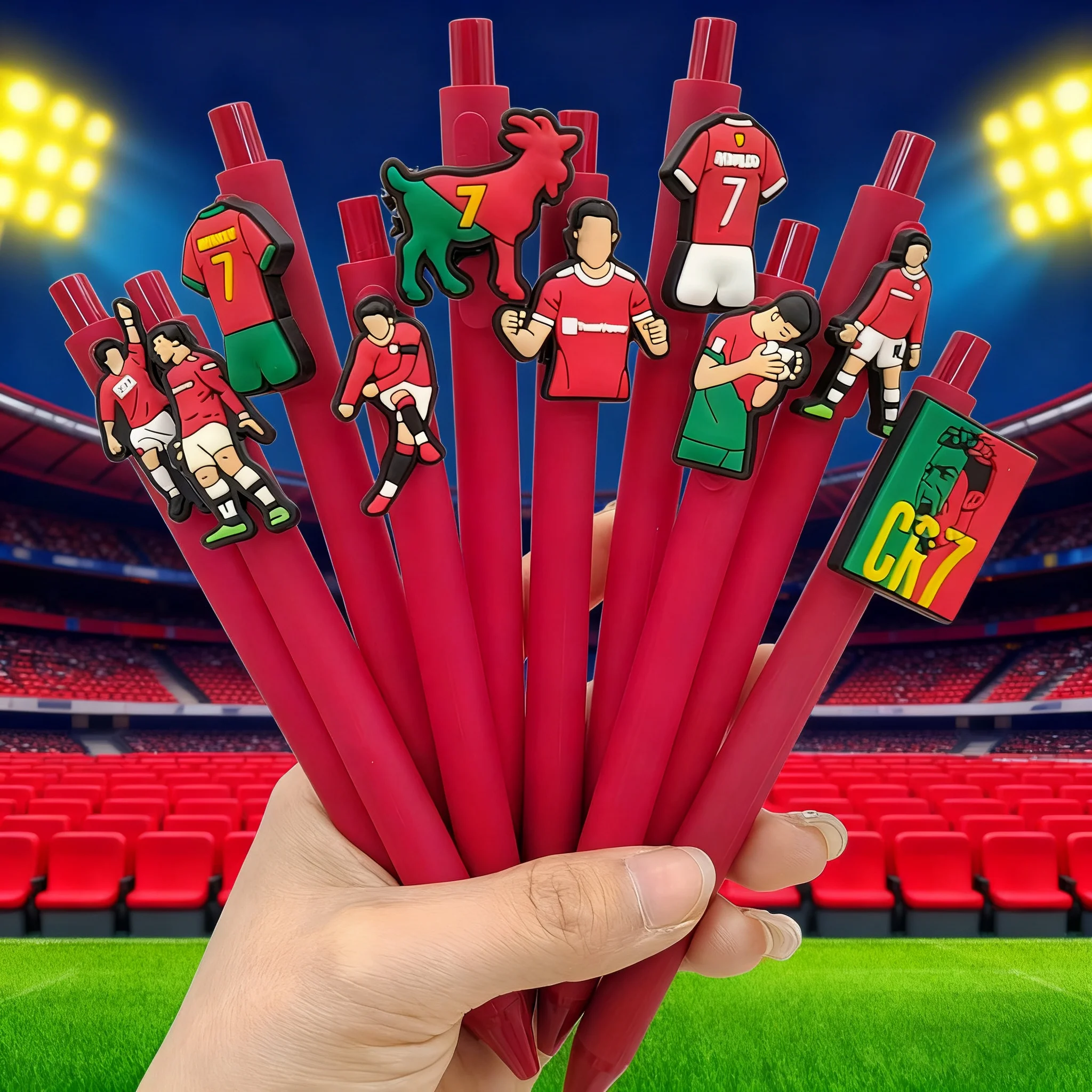 

12PCS/17PCS Football sports red series theme retractable ballpoint pens, creative football design press-type gel pens, gift item