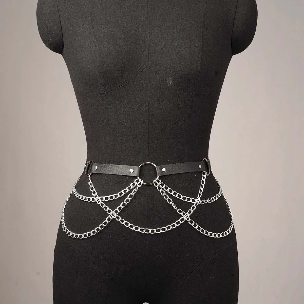 Women Sexy Garter Belt Leather Chain Leg Harness Bondage Lingerie Thigh Garter Gothic Fetish Clothing Festival Rave Outfit