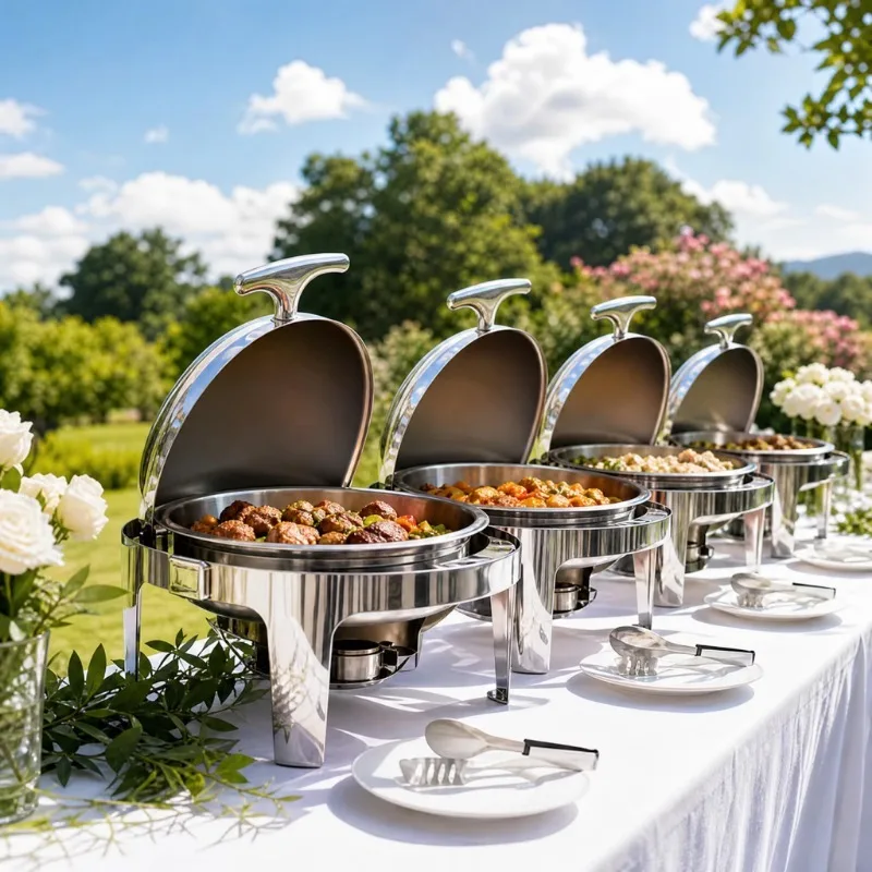 Luxury Roll Top Chafing Dish Set, Stainless Steel Commercial Buffet Food Warmer Server With Fuel Holders, Catering Equipment