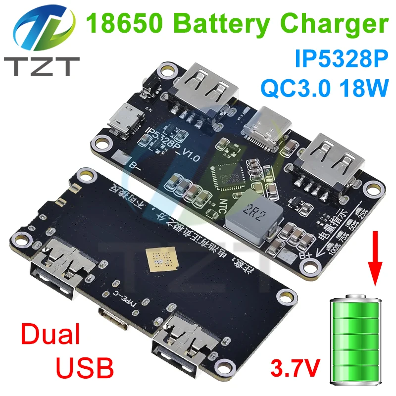 IP5328P Dual USB 18650 Battery Charger treasure Tpye-c 3.7V to 5V 9V 12V Step up Fast Quick Charger Circuit Board QC2.0 QC3.0