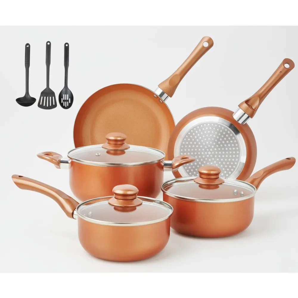 

11-Piece Nonstick Cookware Set with Ceramic Coating, Stay-Cool Handles & Utensils, Gas/Induction Compatible