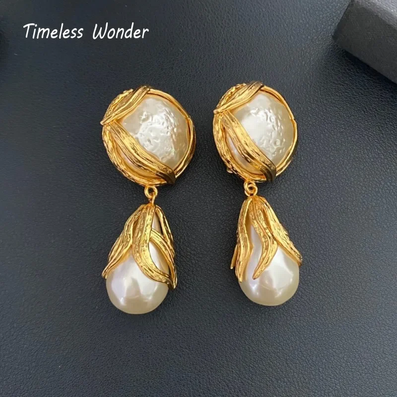 Timeless Wonder Fancy Faux Pearl Geo Statement Clip on Earrings for Women Designer Jewelry Runway Gift Brincos Luxury Top 4263