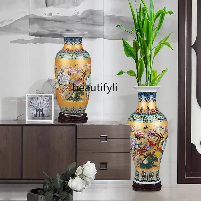 Jingdezhen ceramics vase flower insert enamel color phoenix, living room bedroom ornament