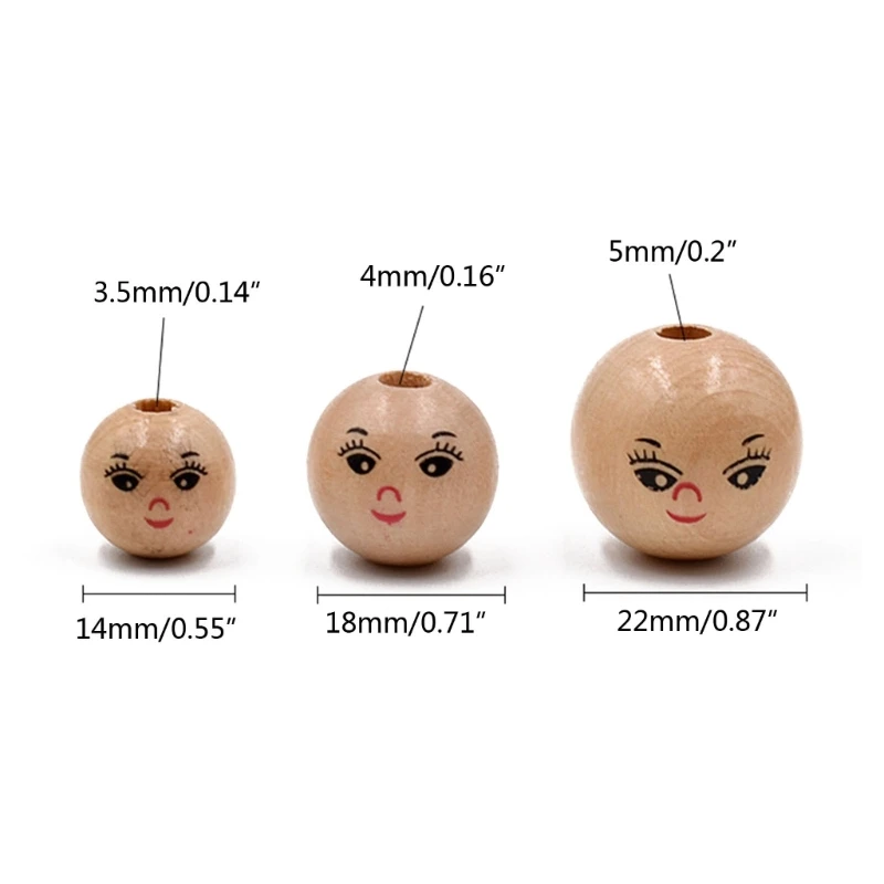 20Pcs/lot Smiling Face Wooden Head Beads DIY Children\'s Bead Accessories Jewelry Bangle Neckchain Making Supplies