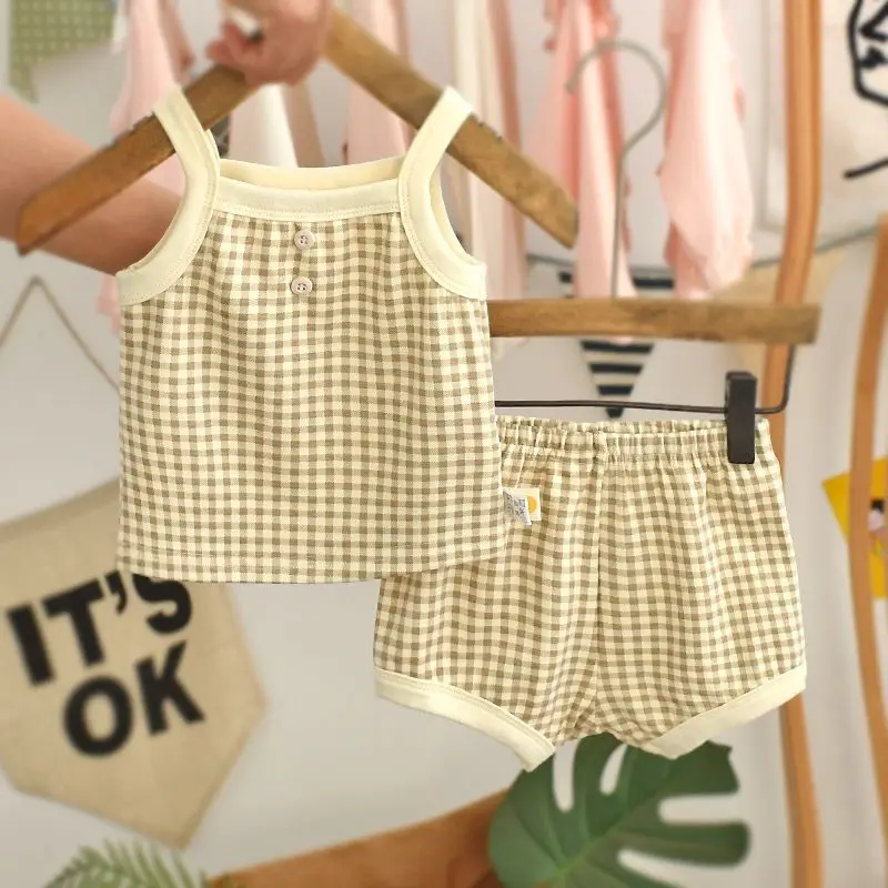 Baby Girls Cotton Pinafore & Bloomers Set Summer Lightweight Checkered Outfit Breathable Newborn to 12M Two-Piece