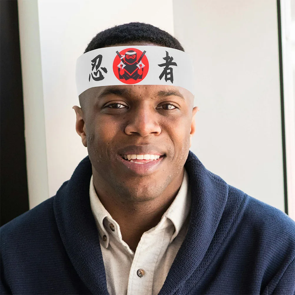 

4pcs Japanese Ninja Print Hachimaki Headband Adjustable For Karate Chef Sports Men Women Reversible Tie Breathable Hair