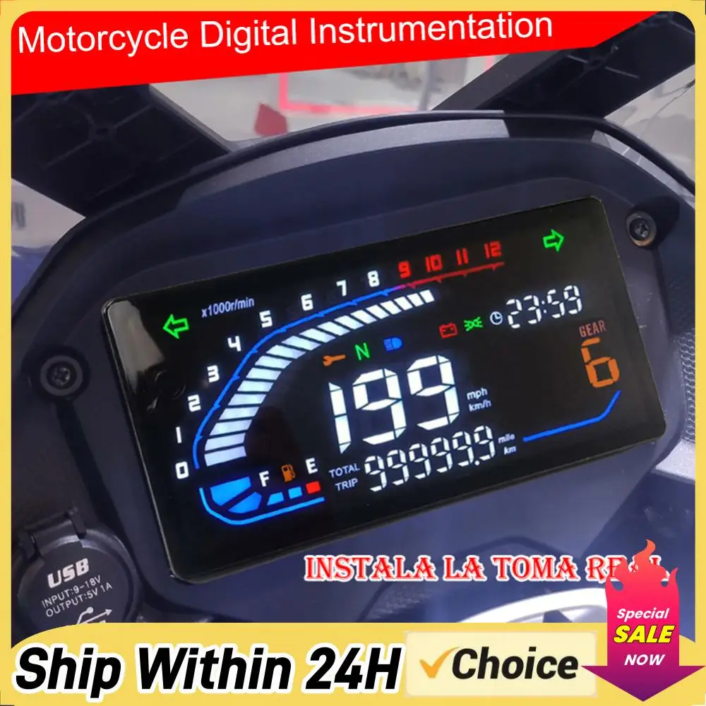 

Digital Motorcycle Speedometer Motobike Dashboard Tachometer with Multi-Function Indicator Light Motorcycle Accessories