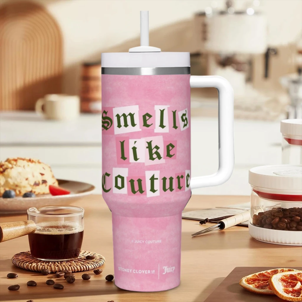 Travel Mugs Hot-Sale-Like-Juicy-Couture-Style Stainless Steel 304 Drinkware Thermal 40oz/1200ml  Large Capacity Handle Car Cup