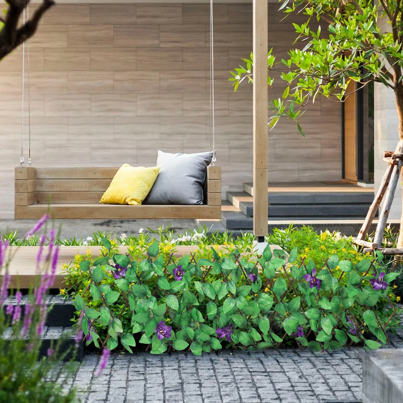 

Artificial Trellis Screening PVC Green Leaves Wall Lifelike Simulated Plant Fence Balcony Garden Decoration Privacy Shield