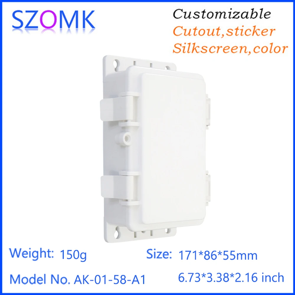 SZOMK AK-01-58 131*82*45mm Custom Ip66 Waterproof Plastic Abs Hinged-Cover Enclosure Case