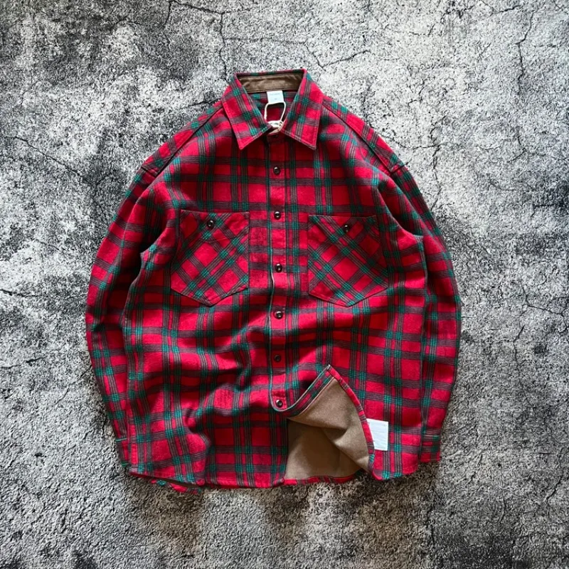 

2024 Autumn Winter Heavyweight Thickened Loose American Vintage Casual High Quality Check Shirt Brand Plaid Tops Jacket Coats