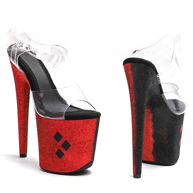 Leecabe 20cm/ 8inches PVC Upper Trend fashion Glitter red-black  color  Platform  High Heel Sandals  Pole Dance Shoes