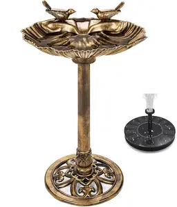 Solar Powered Birdbath Fountain Set with Vintage Bronze Finish for Outdoor Garden Decor