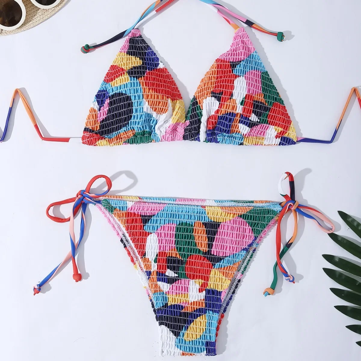 

Sexy 2024 Floral Drawstring Two Piece Swimsuit Female Swimwear Women Bikini Set Bather Swimming Beachwear for Bathing Suit