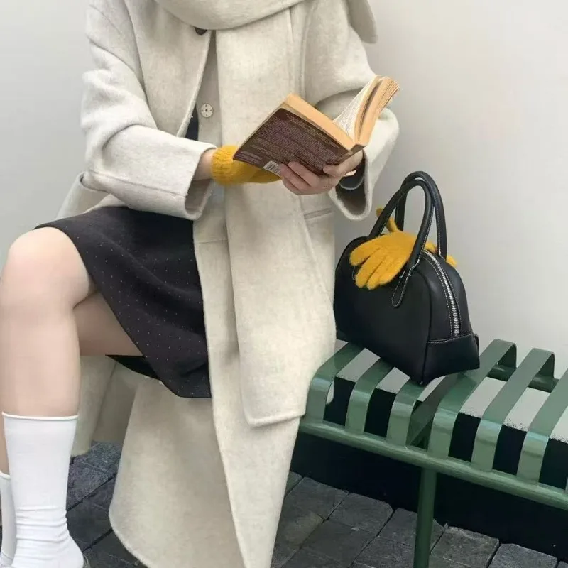 الخريف والشتاء منتج جديد مزاجه وشاح على الوجهين معطف الصوف المرأة فضفاضة موضة جولة الرقبة معطف طويل الصوف