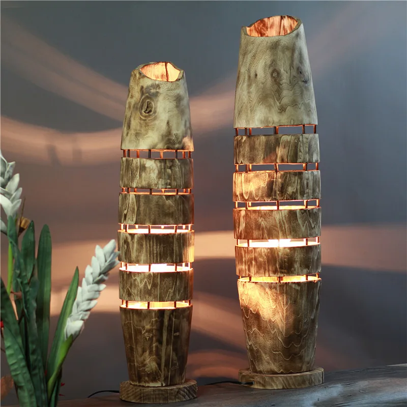 Professional handmade log craft floor lamp pastoral warm homestay hotel decorative lamps