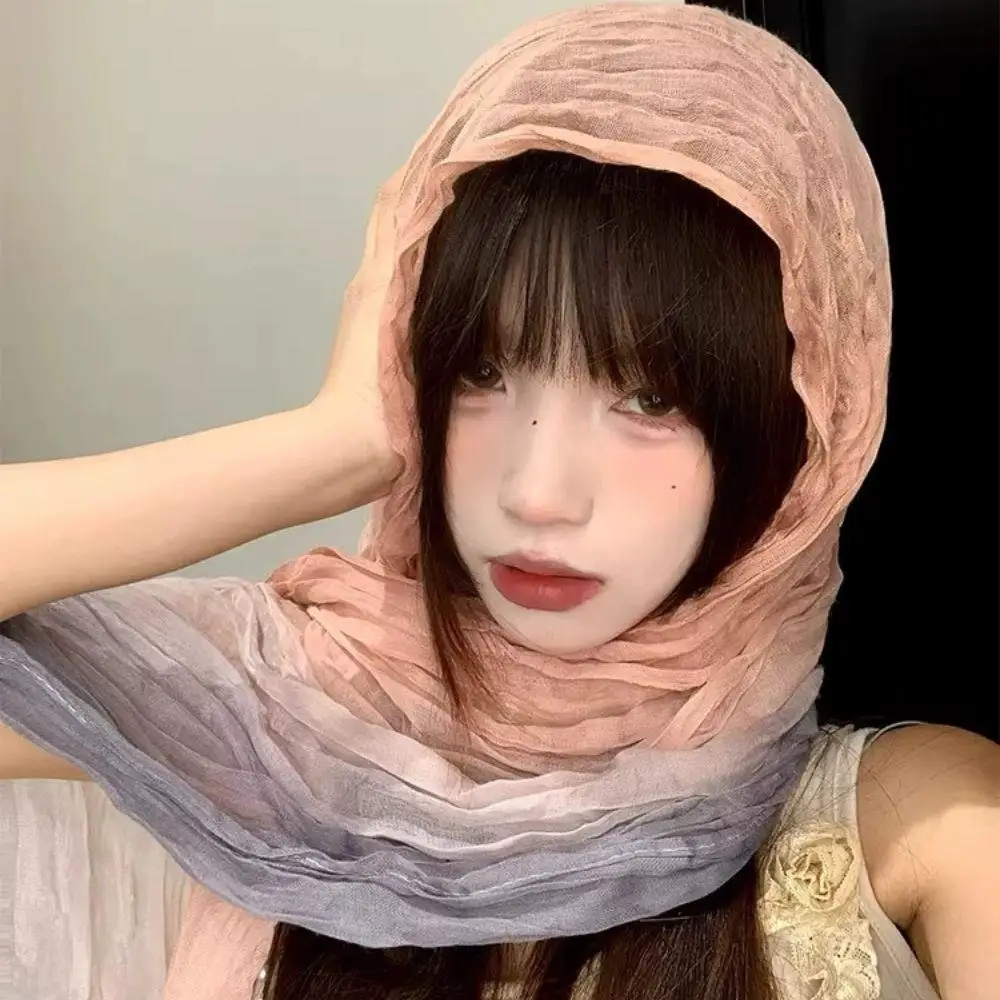

Vintage Cotton Linen Wrinkle Scarf Women Pleated Scarf Gradient Long Thin Scarf Shawl Fashion Winter Warm Casual Scarf Shawl New