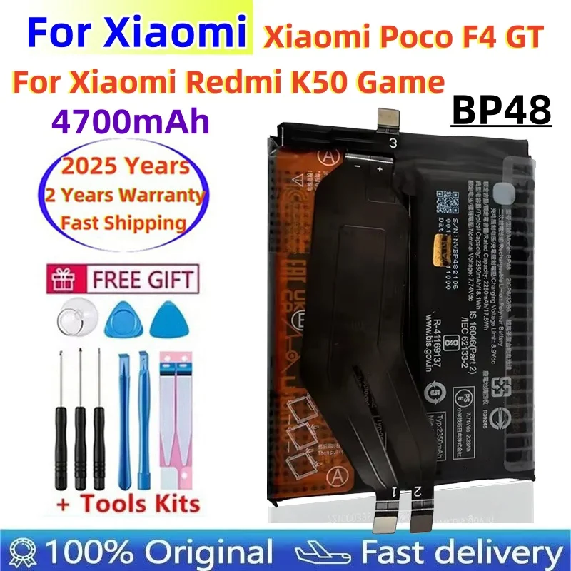 2025 Years 4700mAh High Qulity Original Battery BP48 For Xiaomi Poco F4 GT / Redmi K50 Game Phone Battery Fast Shipping + Tools