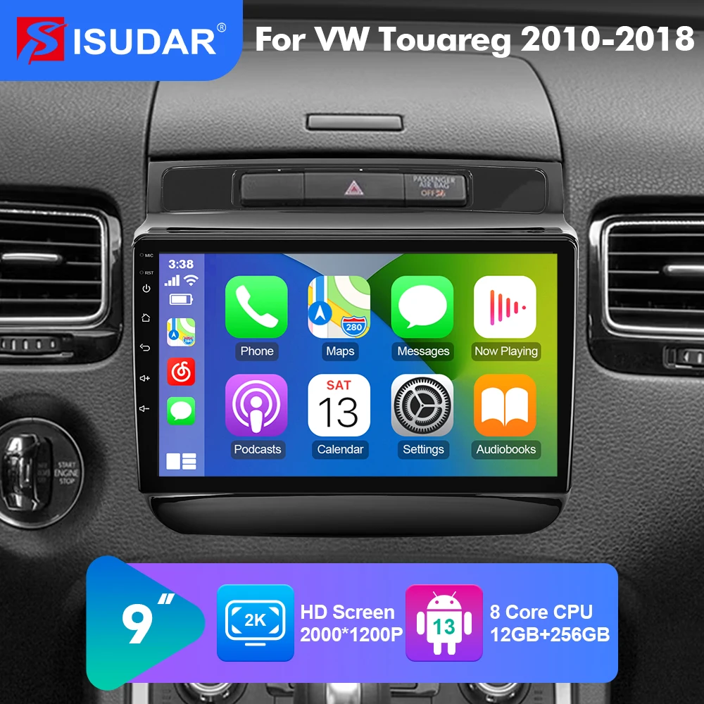 Isudar T78P Android13 Auto Radio Player For Volkswagen VW Touareg 2010 - 2018 Stereo Multimedia with frame 2K screen carplay 4G