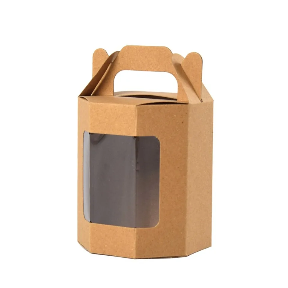 10/30/50 Stück Papier-Geschenkbox mit durchsichtigem Fenster, achteckige Kraft-Verpackungsbox mit Griff, Verpackungsbox für Geburtstagsparty-Festivals – Detail 7