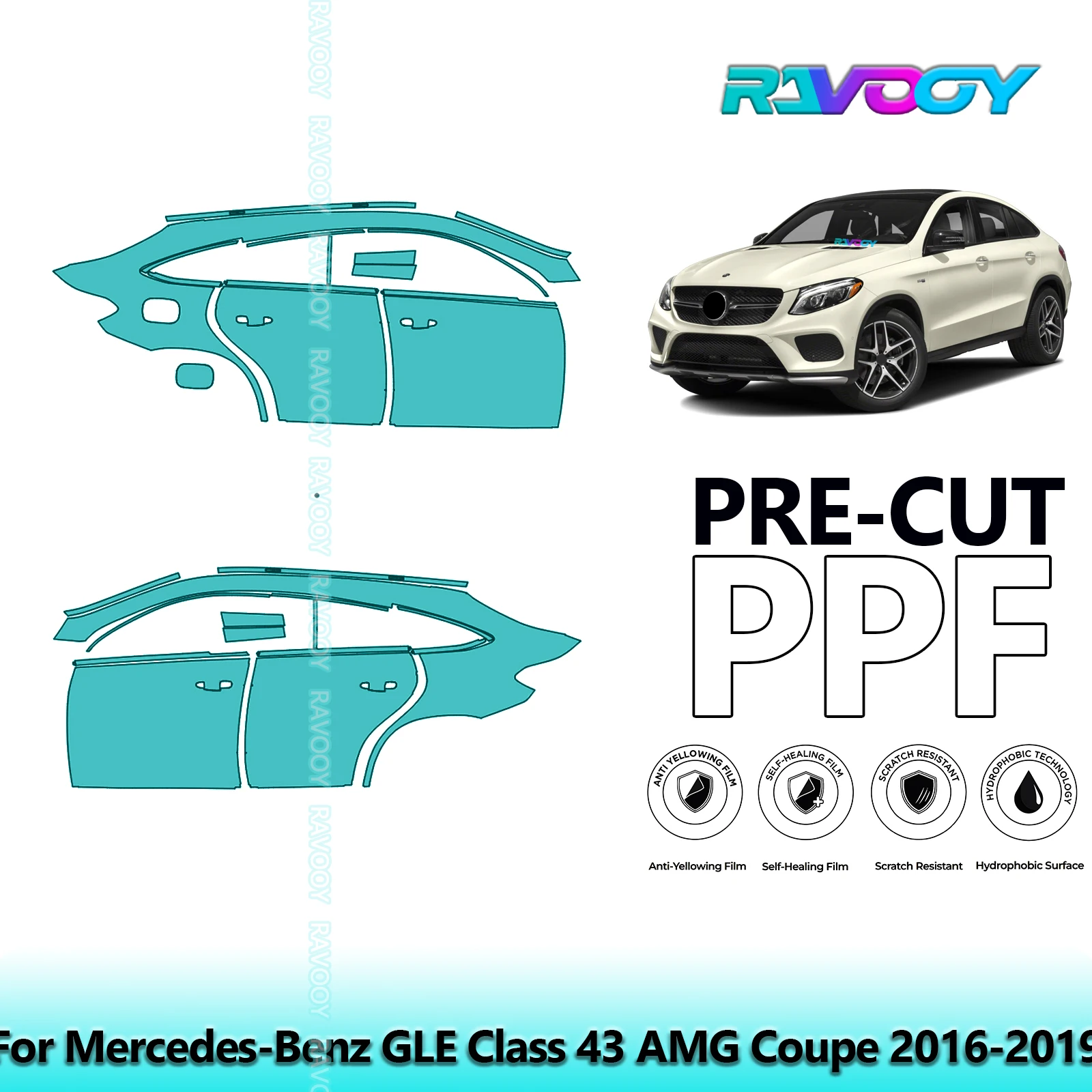 

For Mercedes-Benz GLE Class 43 AMG Coupe 2016-2019 8.5mil Pre-Cut PPF Door & A/B Pillar Kit TPU Paint Protection Film Set