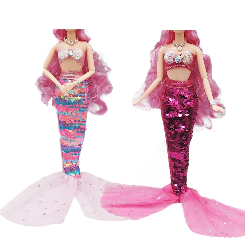 2 Set Doll Cosplay Clothes Similar Fairy Tale Mermaid Tail Wedding Dress Gown Party Outfit For Barbie Doll DIY Gift