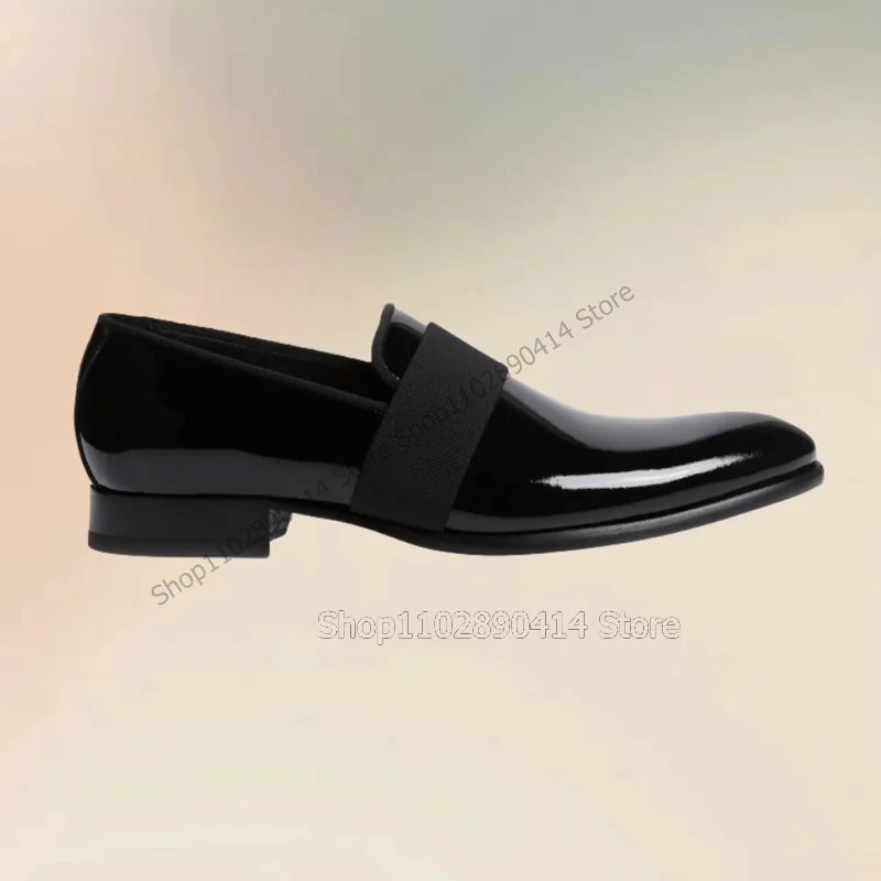 Schwarz Riband Dekor Lack leder Männer Slipper Mode Slip auf Männer Schuhe luxuriöse handgemachte Party Hochzeit Büro Männer Kleid Schuhe