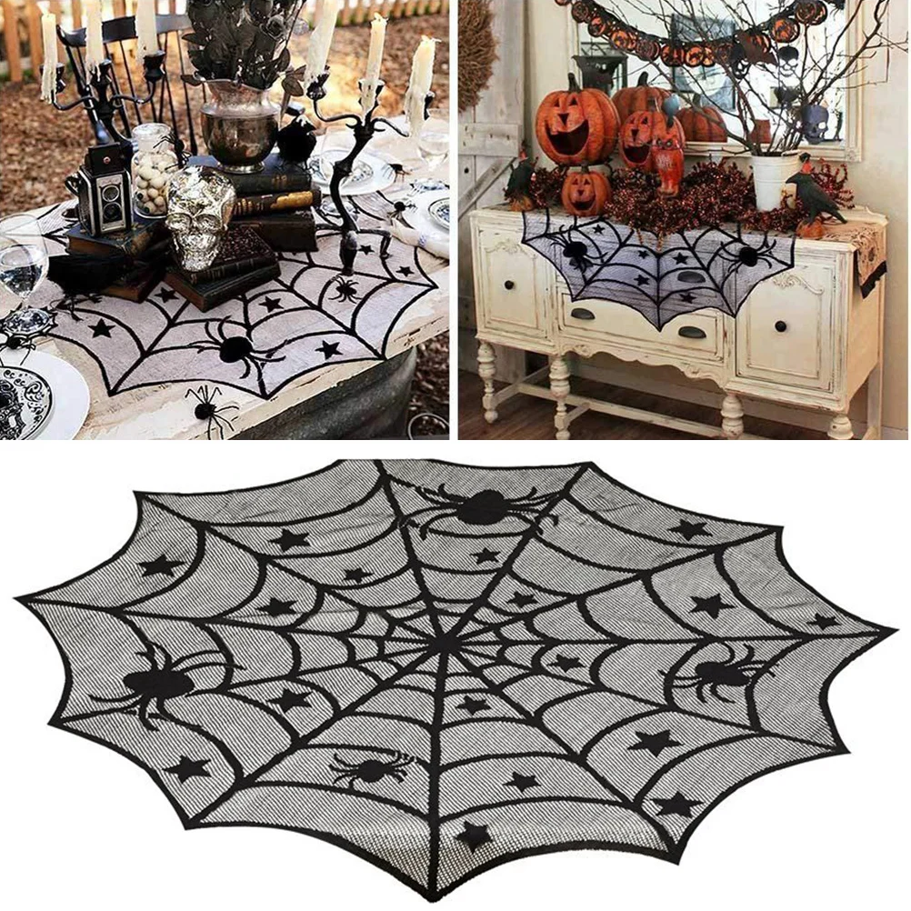 

Black Spider Web Tablecloth Lace Halloween Decor Creative Table Cover For Home Party Coffee Dining Room Decoration