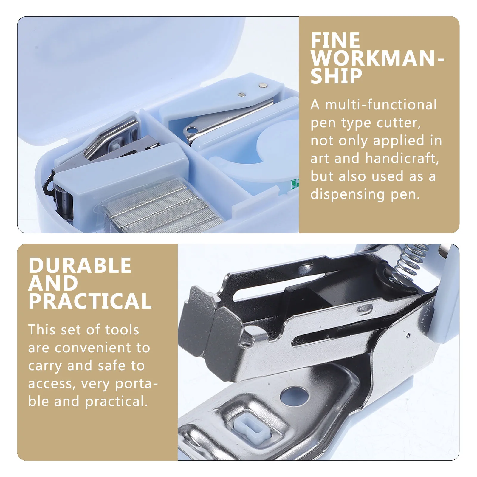 

1 set Multi-functional Hand Tool Box Tape Dispenser with for Scrapbooking Blue Mini Office Supply Kit Travel Portable