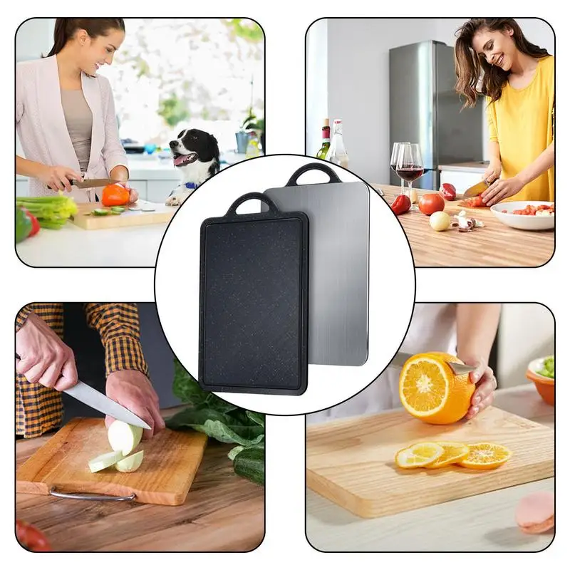

304 Stainless Steel Cutting Board Food Grade Double-Sided Defrosting Board With Easy Grip Handle PP Cutting Board Non-Slip