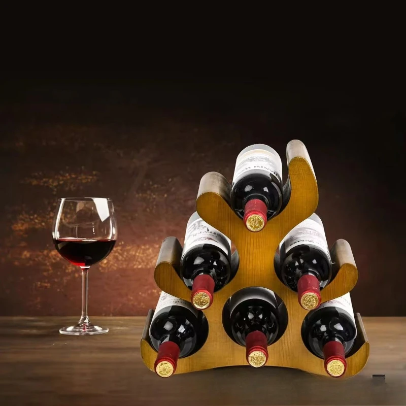 Wine cabinet ornaments are placed diagonally on multi-layer household wine cabinet racks, simple wine racks
